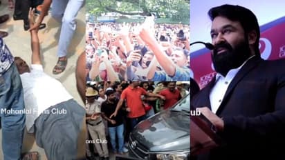 'മോഹന്ലാലിനെ കാണണം', കാറിന് മുന്നില് കിടന്ന് ആരാധകന്; ബംഗളൂരുവില് വന് സ്വീകരണം: വീഡിയോ