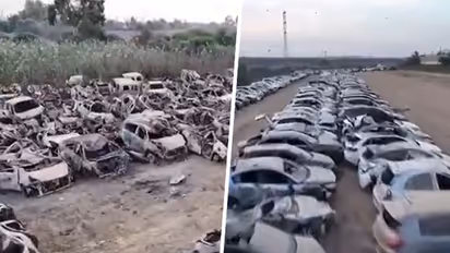 Eerie! Drone footage of hundreds of scorched cars moved from Nova music festival massacre site (WATCH)