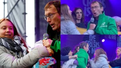 പലസ്തീന്, അഫ്ഗാന് സ്ത്രീകളെ സംസാരിക്കാന് ക്ഷണിച്ചു, ഗ്രേറ്റ തുന്ബെര്ഗിന്റെ മൈക്ക് പിടിച്ചുവാങ്ങി യുവാവ്