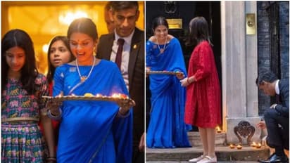 ഡൗണിങ് സ്ട്രീറ്റ് 10ല് ദീപം തെളിയിച്ച് ഋഷി സുനക്, സാരിയില് തിളങ്ങി അക്ഷത മൂര്ത്തി; ഗണപതി വിഗ്രഹം മോദി വക