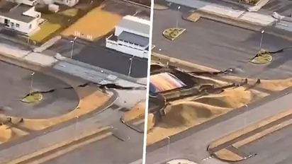 Dramatic videos show large crack in the heart of Iceland town as volcanic eruption looms (WATCH)