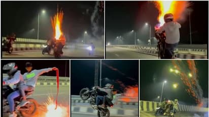 നാടിനെ നടുക്കിയ യുവാക്കൾക്ക് 'പണി'! ബൈക്കിൽ ചീറിപ്പാഞ്ഞ് റോക്കറ്റ്, മാലപ്പടക്കം, അമിട്ട് പൊട്ടിക്കലും; വീഡിയോ