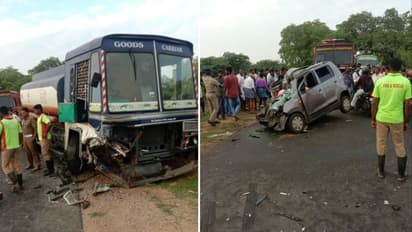 Accident: தாராபுரம் அருகே டேங்கர் லாரியும், காரும் நேருக்கு நேர் மோதி கோர விபத்து; அடுத்தடுத்து பறிபோன 5 உயிர்