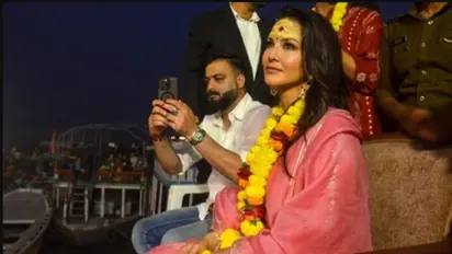 Watch: Sunny Leone takes part in Ganga Aarti in Varanasi along with co-actor Abhishek Singh