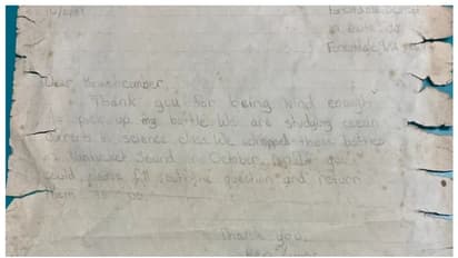 അഞ്ചാം ക്ലാസില്‍ പഠിക്കുമ്പോള്‍ കുപ്പിയിലാക്കി കടലില്‍ എറിഞ്ഞു; 26 വര്‍ഷങ്ങള്‍ക്ക് ശേഷം ആ സന്ദേശം കണ്ടെത്തി !