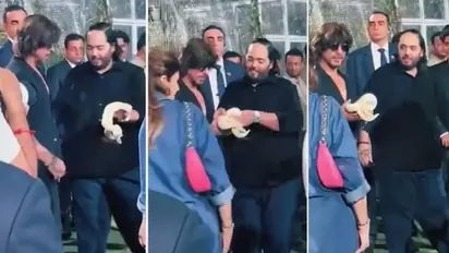 Watch: Anant Ambani gives snake to Shah Rukh Khan on Isha Ambani's twins' birthday party