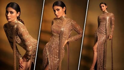In pictures: Mouni Roy looks glamours in brown shimmery bodycon dress