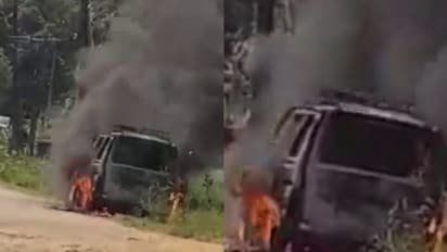 ഡ്രോണ്‍ ഉപയോഗിച്ച് മരുന്ന് തളിക്കാനെത്തിയവര്‍ സഞ്ചരിച്ച വാഹനം കത്തിനശിച്ചു, സംഭവം തൃശ്ശൂരില്‍