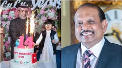 എൻറെ കുടുംബം! മകന് യൂസഫലിയുടെ പേരിട്ട് സൗദി സ്വദേശി, കാരണം പറഞ്ഞ് ലുലുവിന്റെ ചടങ്ങിൽ പിറന്നാൾ കേക്ക്  മുറി