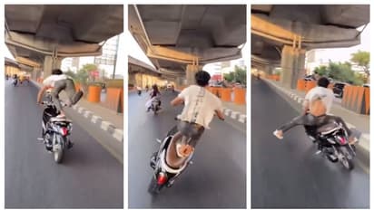 തിരക്കേറിയ റോഡിലെ ബൈക്ക് സ്റ്റണ്ട്; വളഞ്ഞ് പുളഞ്ഞ് ഒടുവില്‍ മൂക്കും കുത്തി താഴെ ! വൈറല്‍ വീഡിയോ 