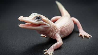 മിന്നുന്ന പിങ്ക് കണ്ണുകളുമായി വെളുത്ത മുതല, അപൂർവ്വ കാഴ്ചയുടെ കൌതുകത്തിൽ മുതല വളർത്തൽ കേന്ദ്രം