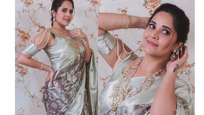 ముత్యాలు పొదిగినట్లు ఉన్న బ్లౌజ్ లో మెరిసిపోతున్న అనసూయ.. నిండైన సొగసుతో మురిపిస్తున్న యాంకర్ 