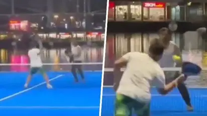Viral Video: MS Dhoni and Rishabh Pant play pickleball on floating court in Dubai after IPL 2024 auction