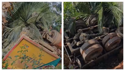 കപ്പൂരിൽ ടോറസ് ലോറി വീടിനോട് ചേർന്ന താഴ്ചയിലേക്ക് മറിഞ്ഞു; ഡീസൽ ചോർന്നു, ഡ്രൈവർക്ക് പരിക്ക്