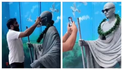 ഗാന്ധി പ്രതിമയിൽ കൂളിംഗ് ഗ്ലാസ്, അനാദരവ് കാട്ടി എസ്എഫ്ഐ നേതാവ്; അറസ്റ്റു രേഖപ്പെടുത്തി, ജാമ്യത്തിൽ വിട്ടു