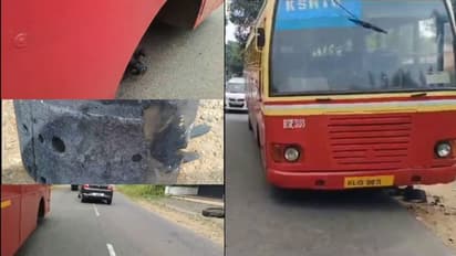 ടയർ ഊരി തെറിച്ചു പോയി! ദേശീയപാതയിലൂടെ ഓടുന്നതിനിടെ 'കട്ടപ്പുറത്തായി' കെഎസ്ആർടിസി, അപകടമൊഴിവായത് തലനാരിഴക്ക്