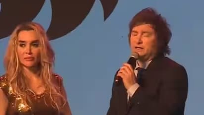 Argentine President Javier Milei surprised audience by kissing his girlfriend on stage watch video bsm