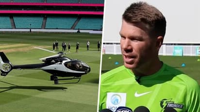 BBL 2023-24: David Warner's grand entrance; Helicopter touches down at SCG for the Sydney derby (WATCH)