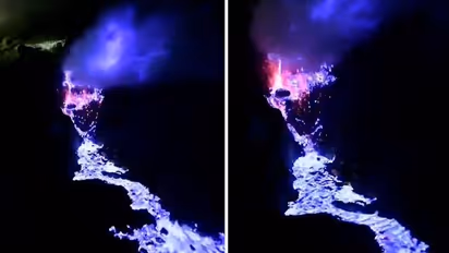 Mystical glow: Video of electric blue flames erupting from Indonesia's Kawah Ijen volcano goes viral (WATCH)