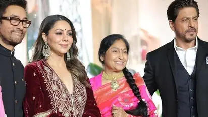 Ira Khan- Nupur Sikhare Wedding reception: Shah Rukh Khan, Gauri Khan exude elegance; pose with Aamir Khan