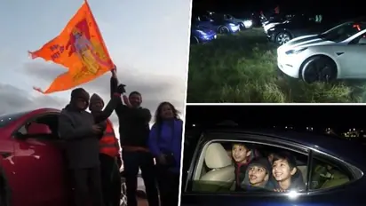 US: Over 150 Tesla cars parked in 'Ram' formation illuminate Maryland with dazzling musical light show (WATCH)