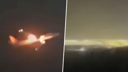 Terrifying! Video of flames shooting from Boeing plane with 122 on board as bird flies into engine goes viral