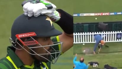 ബാബറിന്റെ സിക്സ് കൈയിലൊതുക്കാന് ശ്രമിച്ച് ആരാധകന്, പന്ത് കൊണ്ടത് മുഖത്ത്, തലയില് കൈവെച്ച് ബാബര്-വീഡിയോ