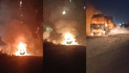 തമിഴ്നാട്ടിൽനിന്ന് അയോധ്യയിലേക്ക് വെടിമരുന്നുമായി പോയ ട്രക്കിന് തീപിടിച്ചു, നിന്നുകത്തിയത് മണിക്കൂറുകൾ