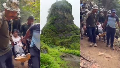 ട്രെക്കിംഗിനിടെ പരുക്കേറ്റ് യുവതി, താൽക്കാലിക സ്ട്രെച്ചർ നിർമ്മിച്ച് പൊലീസ്; രക്ഷാപ്രവർത്തന വീഡിയോ വെെറൽ