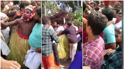 തെയ്യം കണ്ട് പേടിച്ചോടിയ കുട്ടിക്ക് വീണ് പരിക്ക്; കണ്ണൂരിൽ തെയ്യത്തെ പൊതിരെ തല്ലി നാട്ടുകാർ, പൊലീസ് കേസില്ല