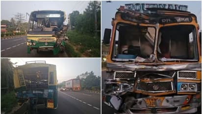 കെഎസ്ആർടിസി ബസ് ലോറിയിലിടിച്ചു, പിന്നിൽ മറ്റൊരു ലോറിയിടിച്ചു, തൃശൂരിൽ വൻ അപകടം, നാല് പേരുടെ നിലഗുരുതരം