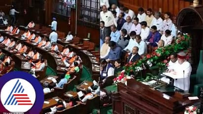 ವಿಧಾನಮಂಡಲ ಅಧಿವೇಶನದಲ್ಲಿ ಕೇಸರಿ ಶಾಲು ಧರಿಸಿ ಜೈಶ್ರೀರಾಮ ಘೋಷಣೆ ಕೂಗಿದ ಬಿಜೆಪಿ ನಾಯಕರು; ಜೈ ಭೀಮ್ ಎಂದ ಕಾಂಗ್ರೆಸ್!  