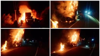 ഓടിക്കൊണ്ടിരുന്ന ടിപ്പർ ലോറിക്ക് തീ പിടിച്ചു; രക്ഷകരായത് ആനയെ തുരത്തിയ ആർആർടി സംഘം