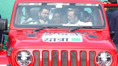 Tejashwi Yadav takes Congress leader Rahul Gandhi for a drive in a Jeep Wrangler | See Photos