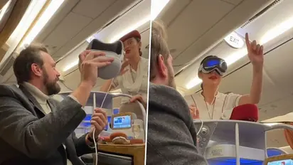 Viral video: Emirates air hostess tries Apple Vision Pro on flight; airline, netizens react (WATCH)