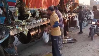 Viral Video: Locals seize ghee packets after truck collision in Uttar Pradesh (WATCH)