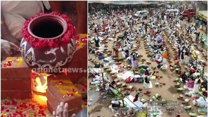 പൊങ്കാല അടുപ്പുകളിലേക്ക് തീ പകർന്നു; ഭക്തലക്ഷങ്ങൾ ആറ്റുകാല്‍ പൊങ്കാലയിടുന്നു, തലസ്ഥാനം ജനസാഗരം 