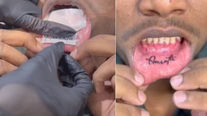 ഉഫ് വേറെ ലെവൽ പ്രേമം തന്നെ; കാമുകിയുടെ പേര് ചുണ്ടിനകത്ത് ടാറ്റൂ ചെയ്ത് യുവാവ്