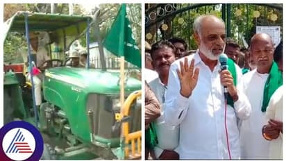 ಸಂಸದರ ವಿರುದ್ದ ಆಕ್ರೋಶ, ಚಿತ್ರದುರ್ಗ ಜಿ.ಪಂ ಕಚೇರಿಗೆ ಟ್ಯಾಕ್ಟರ್ ನಿಲ್ಲಿಸಿ ರೈತರ ಪ್ರತಿಭಟನೆ