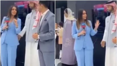 വനിത റിപ്പോർട്ടറുടെ ദേഹത്ത് കൈ കൊണ്ട് തൊടുന്ന റോബോട്ട്; സൗദിയുടെ ആദ്യ പുരുഷ റോബോട്ട് വിവാ​ദത്തിൽ, വീഡിയോ