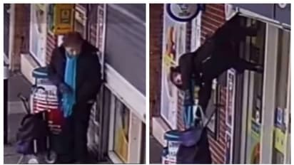 കടയ്ക്ക് മുന്നില്‍ നില്‍ക്കവെ പെട്ടെന്ന് തലകീഴായി ഉയര്‍ത്തപ്പെട്ട് 72 കാരി; വീഡിയോ വൈറല്‍ !