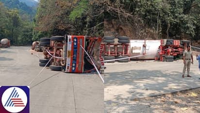 Karnataka: Gas tanker overturns on Shiradi Ghat near Sakleshpur, vehicles diverted to alternate routes