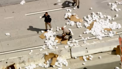 Massive toilet paper spill creates traffic chaos on California highway; Takes 20 minutes to clear (WATCH)