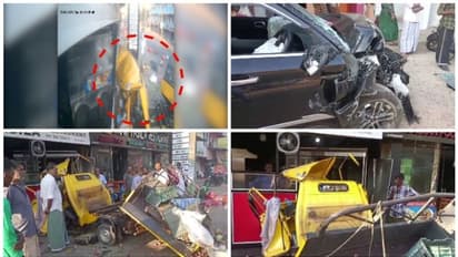 പെട്ടി ഓട്ടോയെ ഇടിച്ചു തെറിപ്പിച്ച് കാർ; റോഡിന്റെ സൈഡില് നിന്ന ആൾ ഉൾപ്പെടെ 3 പേർക്ക് പരിക്ക്