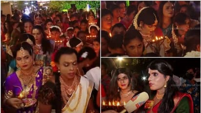 വാലിട്ട് കണ്ണെഴുതി പൊട്ടു തൊട്ട് അഞ്ച് തിരിയിട്ട ചമയ വിളക്കുമായി പുരുഷാംഗനമാർ; ലക്ഷ്യം ആഗ്രഹ സാഫല്യം