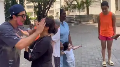 WATCH: Ranbir Kapoor, Alia Bhatt and daughter Raha play Holi with neighbours