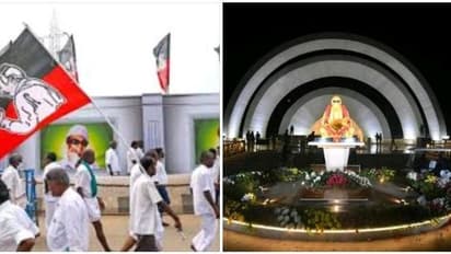 கருணாநிதி நினைவிடத்தில் வாழ்க்கை வரலாறு படத்தை நிறுத்துங்கள்.!ஒலி அமைப்பையும் தடை செய்யுங்கள்- அதிமுக புகார்