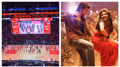 WATCH - Mahesh Babu starrer Guntur Karaam's 'Kurchi Madatha Petti' song played at NBA half time in US