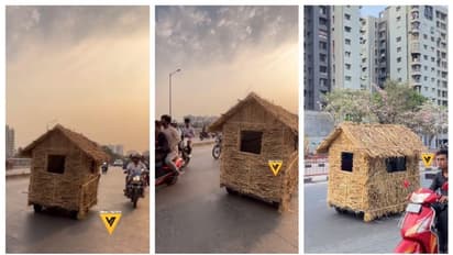 ഓടുന്ന കുടിലും?; സൂറത്തിലെ റോഡില് വ്യത്യസ്തമായൊരു വാഹനം; കണ്ണ് തള്ളി സോഷ്യൽ മീഡിയ