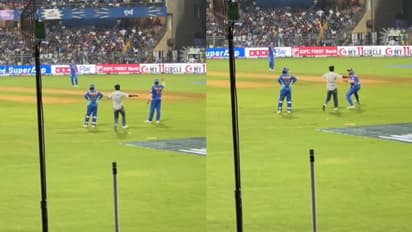 ആ വരവ് കണ്ട് ഞെട്ടിത്തരിച്ചുപോയി രോഹിത്; ഫീല്ഡിങിനിടെ പിന്നിലൂടെ ഓടിയെത്തി കെട്ടിപ്പിടിച്ച് ആരാധകന്